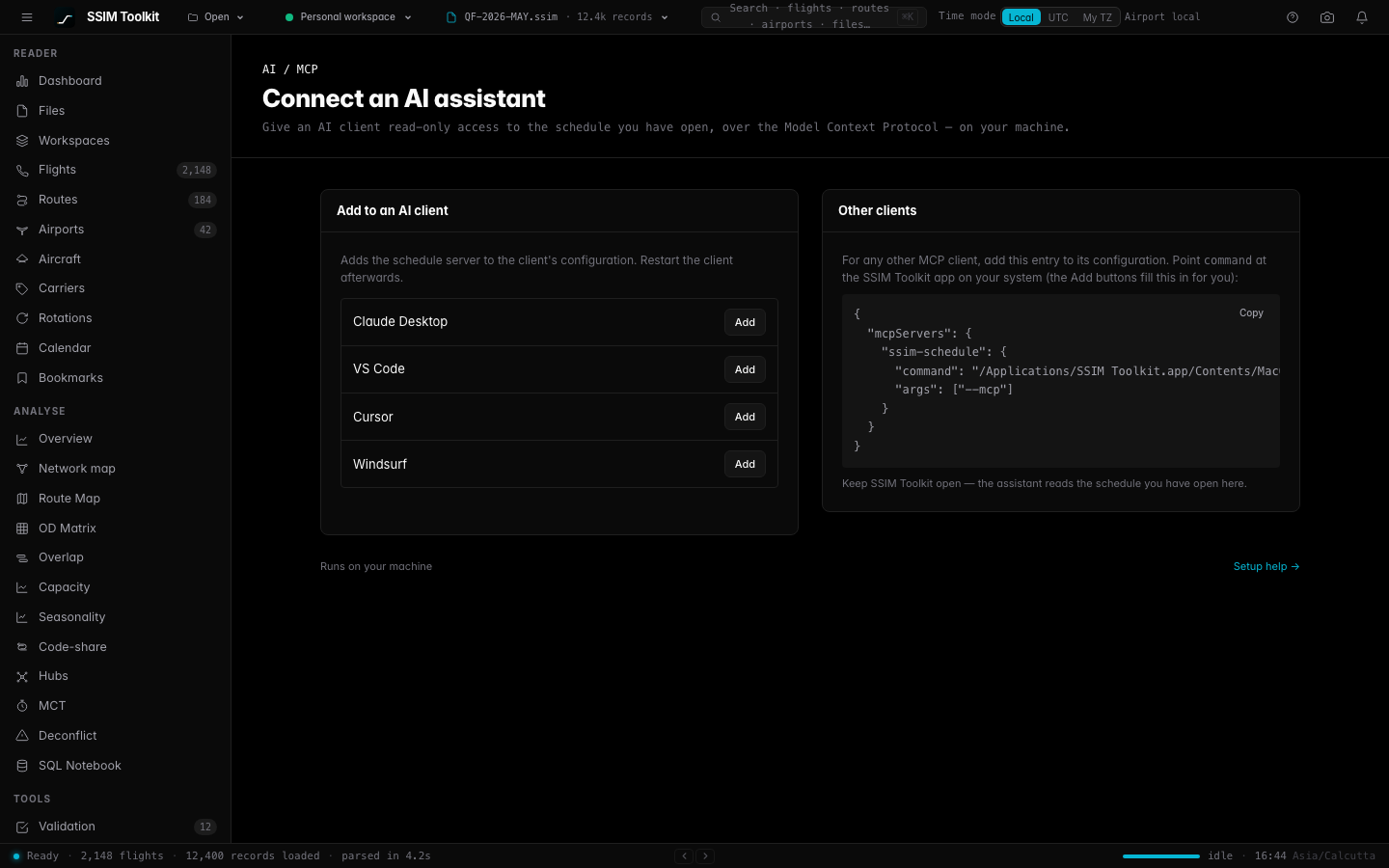 Connect an AI assistant to SSIM Toolkit via the built-in MCP server